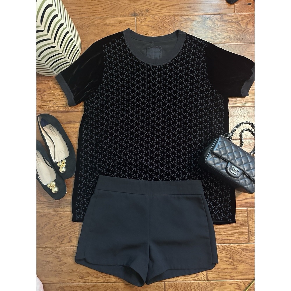 Johnny Was Black Burnout Velvet Top Tee S/S Dot Devore Luxury Boho